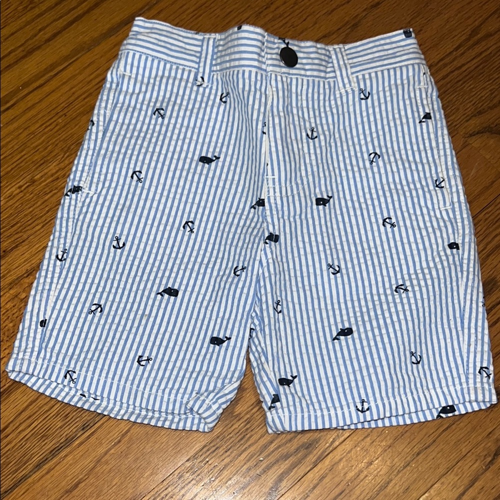 Blue and White Seersuckers Shorts with Nautical Print